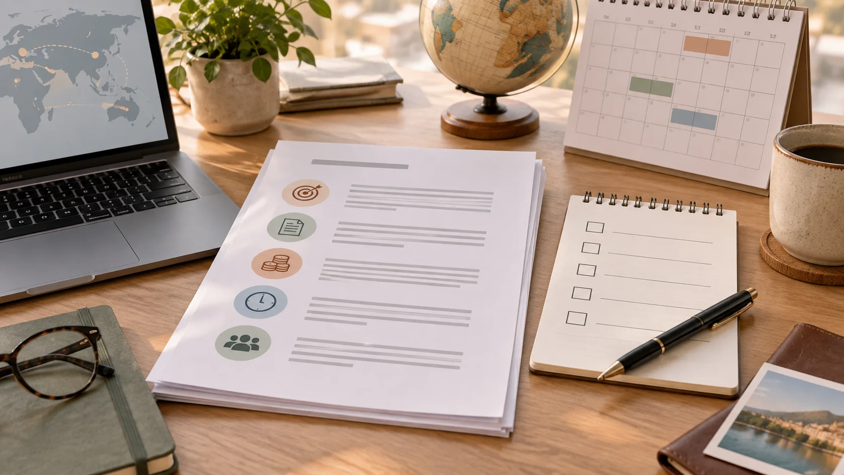 Checklist de contrato de servicios sobre un escritorio