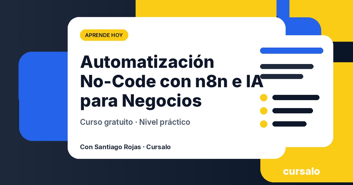 Portada del curso Automatización No-Code con n8n e IA para Negocios
