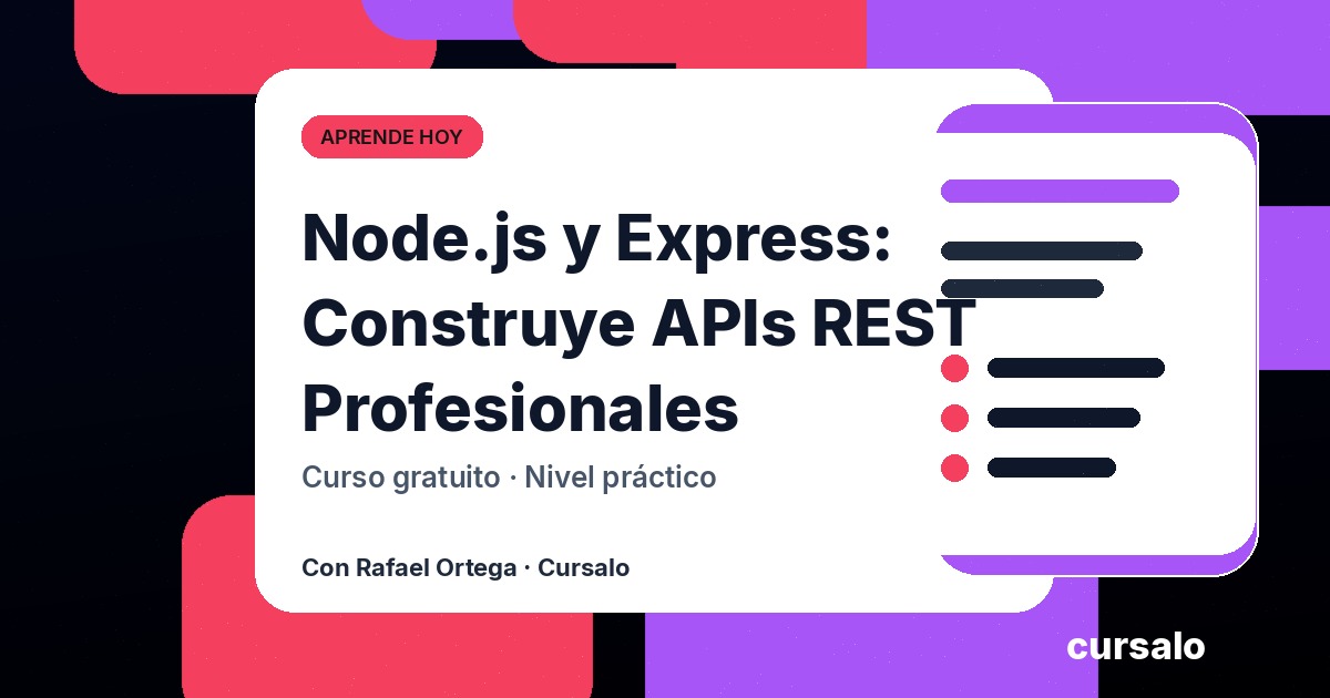 Portada del curso Node.js y Express: Construye APIs REST Profesionales