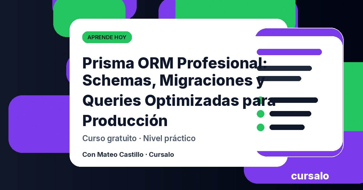Portada del curso Prisma ORM Profesional: Schemas, Migraciones y Queries Optimizadas para Producción